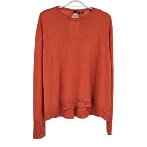 Jil Sander Navy Sweater Red Orange Wool Knit Cutout Back Long Sleeve Pullover L